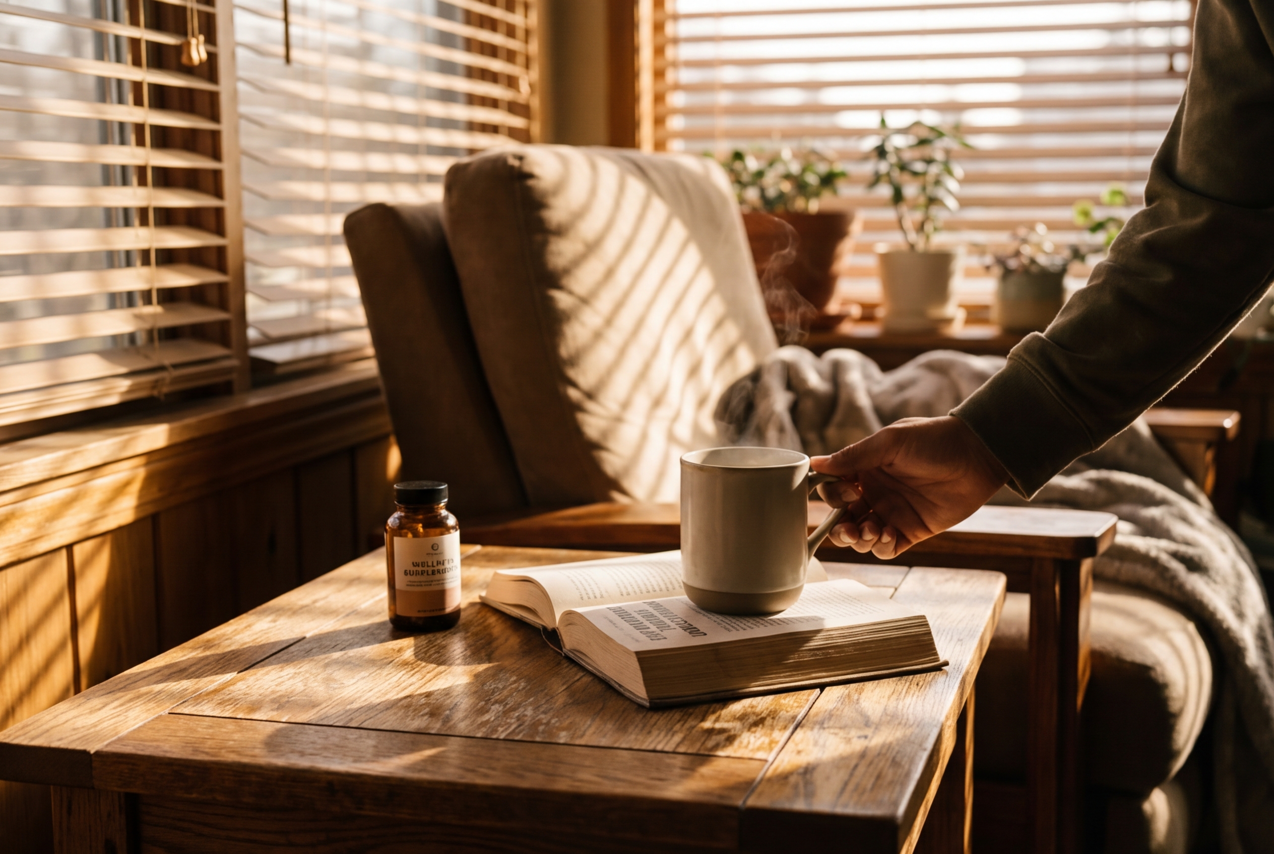 Mañana tranquila con té y libro para el bienestar