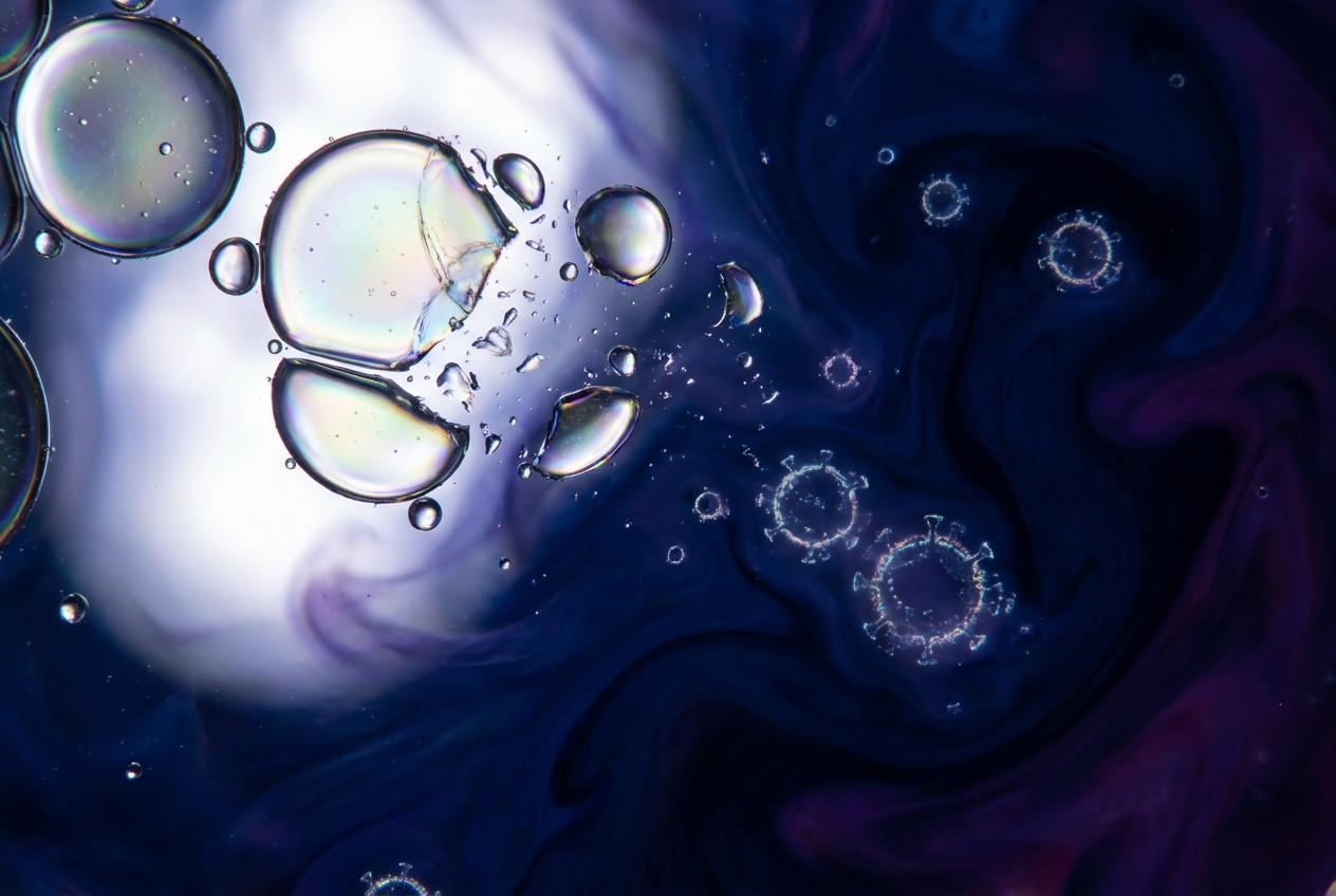 Representación abstracta de membrana lipídica disolviéndose